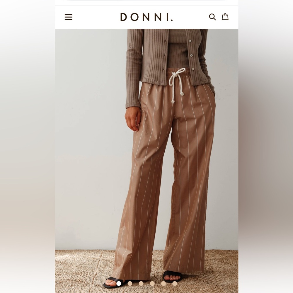DONNI. Taupe Pinstripe Wide Leg Pants - Picture 1 of 4